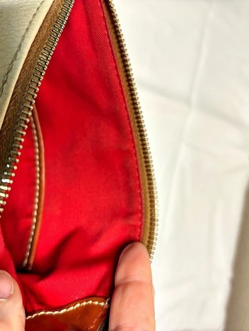 Dooney & Bourke Pebble Grain Zip Crossbody Cream & Brown Bag - Picture 9 of 15